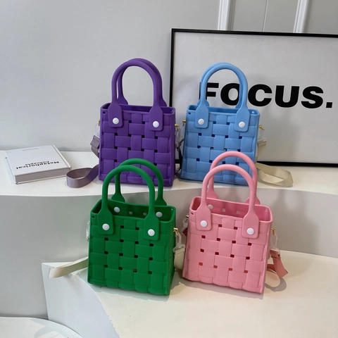 Sac À Main Tissé EVA Imperméable Petit Sac Carré Bandoulière Pour Femmes Vacances À La Plage Style Coréen