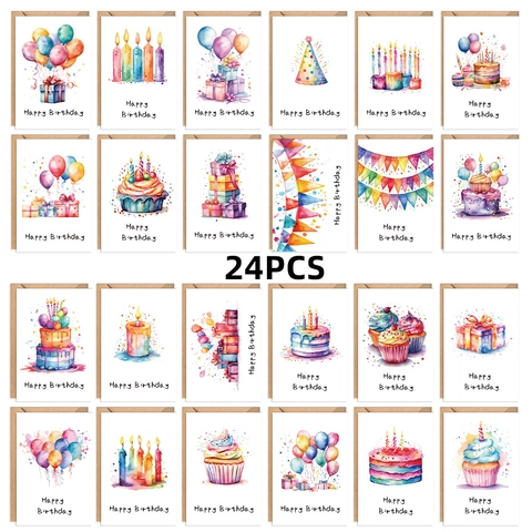 Aquarell Geburtstag Grußkarten Mit Umschlägen Handschriftlich Cartoon Kinder Party Einladungskarten Verschiedene Designs