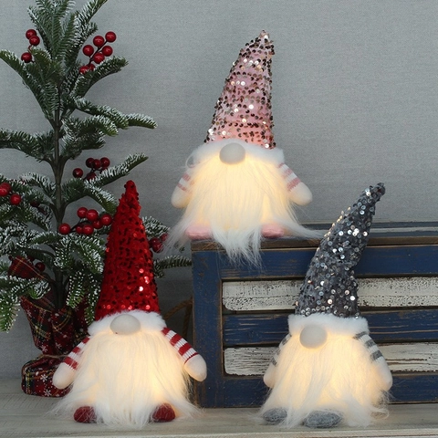Leuchtende Pailletten Weihnachtsgnom Plüschpuppe Stoff Tomte Rudolph Ornament Schwedische Figur Für Weihnachten Party Heimdekoration