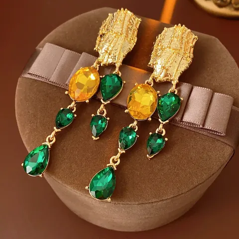 Orecchini Pendenti Reali Vintage In Lega Con Pendente A Goccia D'acqua In Strass E Perno In Argento Per Donna