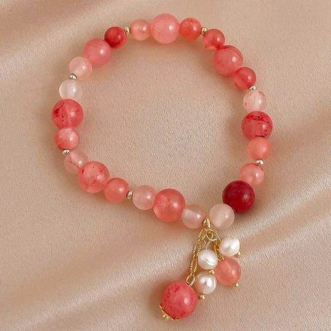 Bracciale Di Künstliche Perle Di Cristallo Color Caramello Dolce Con Ciondolo Di Perla Artificial Lega Gioielli Mano Elastici Per Donna