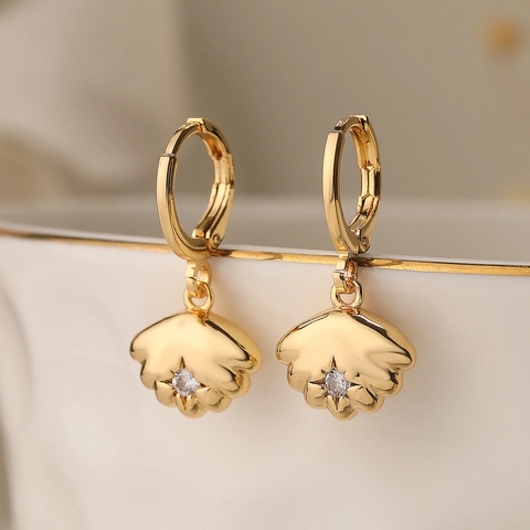 Copper Gold Plated Drop Earrings For Women Geometric Heart Square Shell Cubic Zirconia Starburst Vintage Jewelry