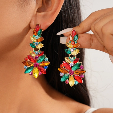 Colorful Glass Flower Leaf Drop Earrings With 925 Sterling Silver Earring Post Retro Palace Style Jewelry For Women