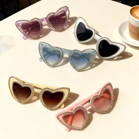 Occhiali Da Sole A Forma Di Cuore Con Doppia Fila Di Strass Stampa Leopardata Montatura PC Per Festa Donne