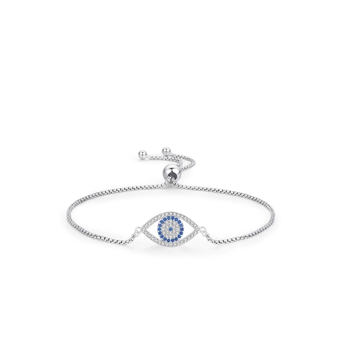 925 Sterling Silver Evil Eye Bracelet For Women Zirconia Pave Blue Eye Adjustable Bolo Box Chain Luxurious Bracelet Jewelry