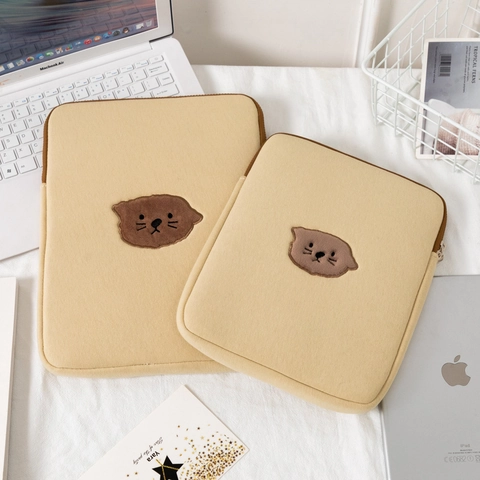 Cute Cartoon Cat Embroidered Laptop Sleeve Polyester Tablet Protective Case Shockproof Notebook Cover Bag For Students