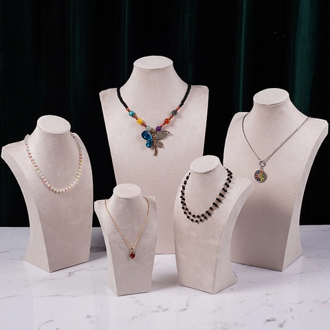 Velvet Necklace Display Stand Portrait Bust Mannequin Jewelry Holder Organizer For Showcases Photography Beige Elegant