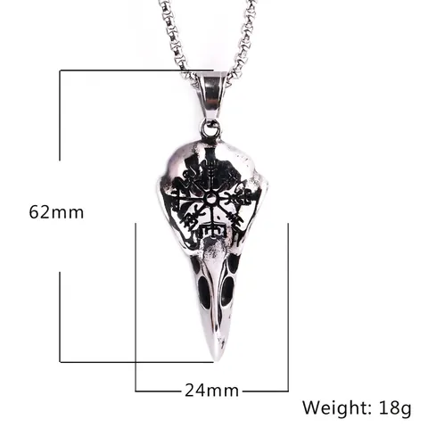 Collar Colgante Cráneo De Cuervo Acero Inoxidable Retro Nórdico Vikingo Vegvisir Brújula Gótico Hip Hop Hombres