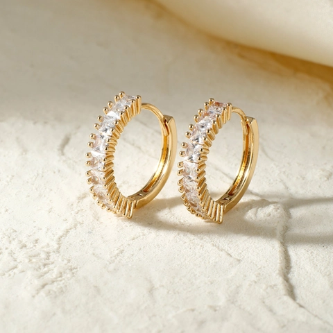 Elegant Micro Pave Cubic Zirconia Stud Earrings Copper Gold Plated Geometric Niche Jewelry For Women