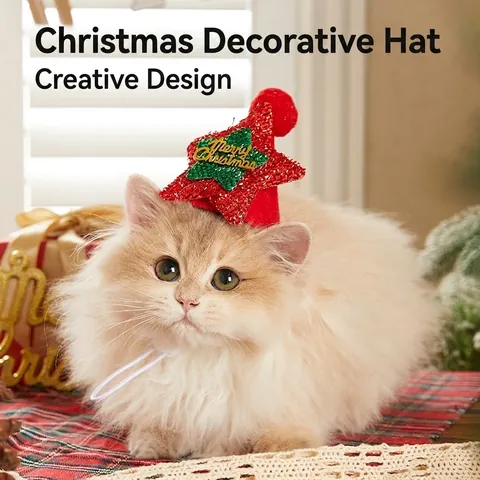 Chapeau De Noel Pour Animaux Étoile À Paillettes Bonnet Décoratif Ajustable Pour Chats Petits Chiens Accessoires De Fete