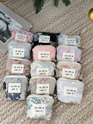 Mini Bloemen Jacquard Stof Portemonnee Rits Draagbare Lippenstift Opbergtas Vintage Stijl Voor Vrouwen