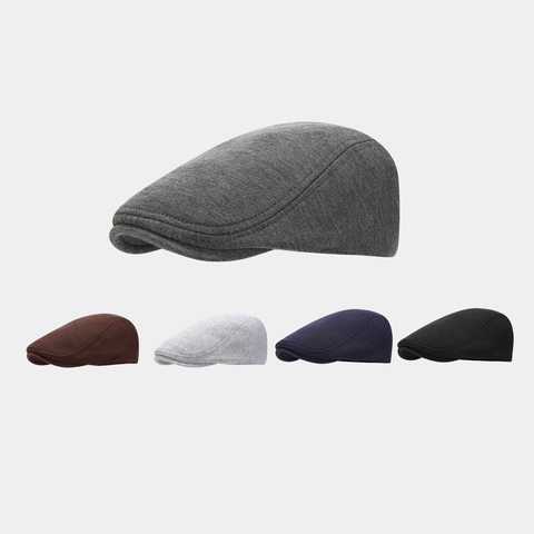 Gorra Plana de Algodón Tejido Vintage para Hombre Mujer Color Sólido Gorra de Repartidor de Periódicos Boina Casual Ala Corta Gorro Retro