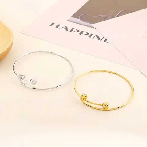 Pulsera De Brazalete De Acero Inoxidable Minimalista Brazalete Abierto Ajustable Con Lazo De Bola Redonda Joyería Para Mujer