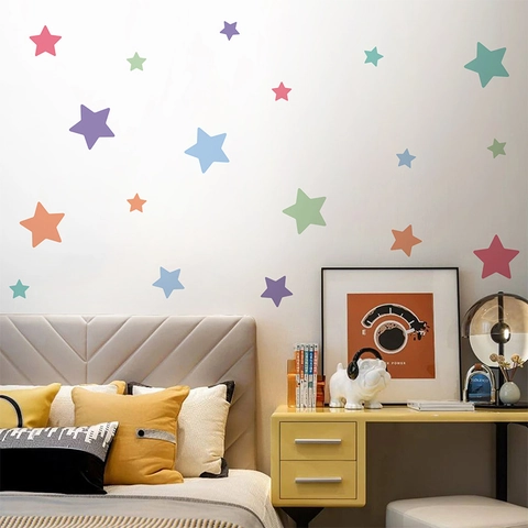 Bunte Wandaufkleber PVC Selbstklebend Stern Kreis Balken Muster Kinderzimmer Wohndekor Ästhetik