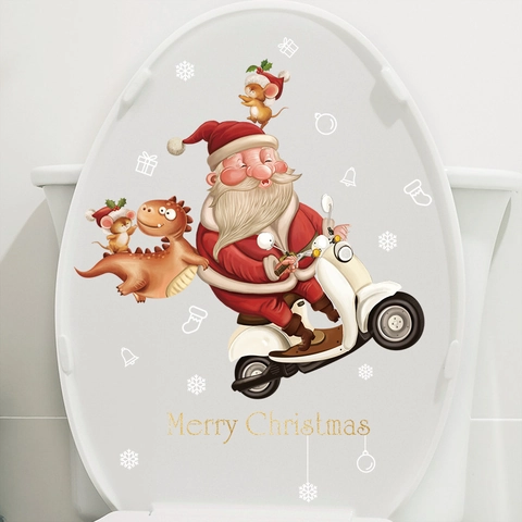 Autocollant De Couvercle De Toilette Père Noël Noël PVC Amovible Dessin Animé Décoratif Pour Salle De Bain
