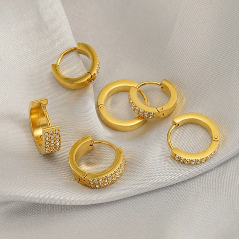 Mode Hoop Oorbellen Voor Vrouwen Roestvrij Staal 18K Verguld Strass Geometrische Meerlagige Huggie Oorbellen INS Stijl