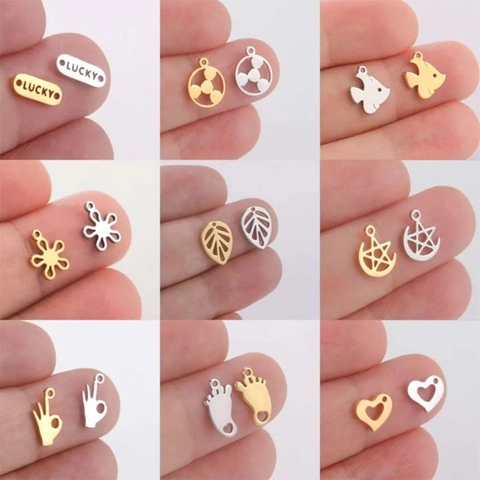 Roestvrijstalen Hangers Charms Voor DIY Sieraden Maken Ster Maan Hart Blad Vis Bloem Lucky Voetafdruk Vormen