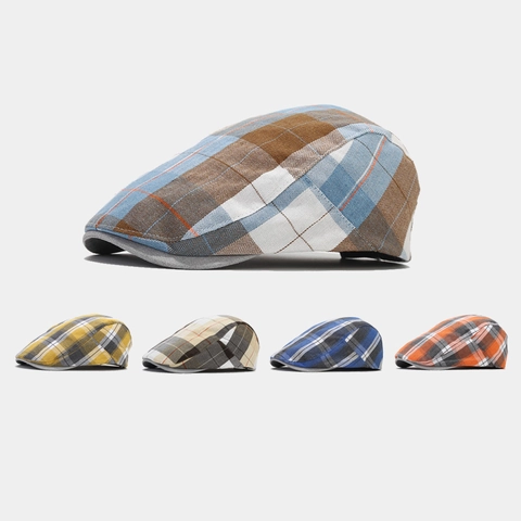 Vintage Geruite Platte Pet Retro Britse Stijl Ivy Newsboy Hat Katoen Polyester Verstelbaar Metalen Gesp