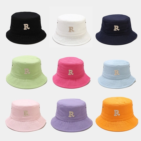 Chapeau Bob En Coton Lettre R Brodée Respirant Protection Solaire Extérieur Style Simple Décontracté Pour Hommes Femmes