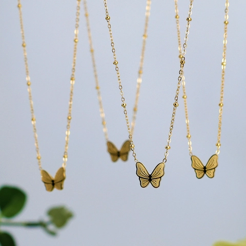Collar Con Colgante De Mariposa 3D Minimalista Para Mujer Chapado En Oro 18K Acero Inoxidable Cadena Satélite Joyería De Moda Regalo