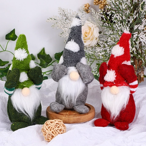 Gnomo Di Natale Bambola Senza Volto Tomte Nordico Peluche Tessuto Maglia Base Legno Copre Gli Occhi Ornamento Casa