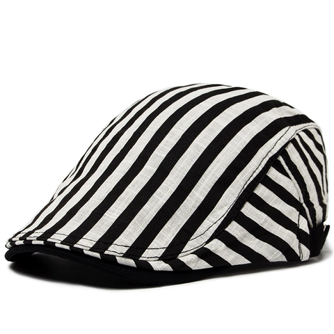 Vintage Striped Beret Cotton Linen Duckbill Cap For Men Women Breathable Newsboy Cap Adjustable Spring Summer Sun Hat