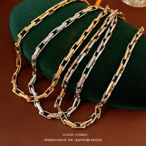 Legierung Büroklammer Kette Halskette Rechteckige Glieder Verstellbar Zweifarbig Minimalistisch Industrieller Stil Damen