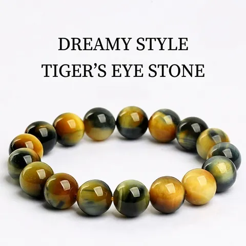 Round Bead Bracelet Natural Dreamy Tiger Eye Stone Chatoyancy Effect Healing Accessory Jewelry For Men Women