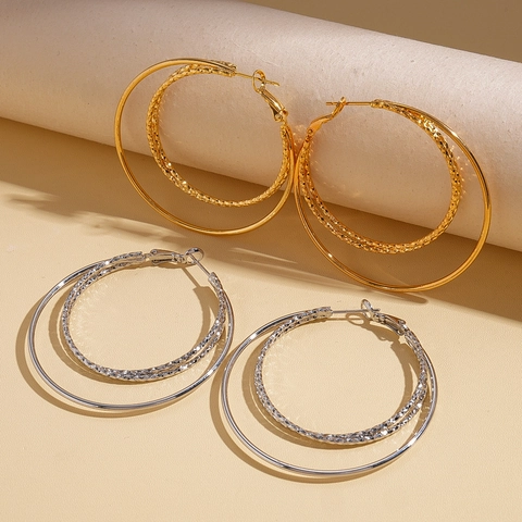 Geometric Round Layered Hoop Earrings With 925 Sterling Silver Earring Post 18K Gold Plated Minimalist For Women