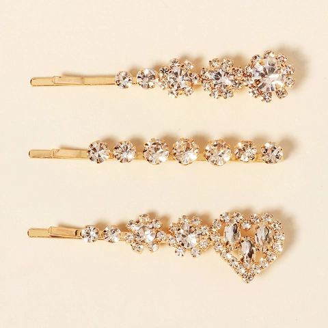 Fermagli per Capelli in Oro con Strass Cuore e Fiori Accessori per Capelli in Lega Sposa per Donna Dolce Moda Clip Laterali Gioielli