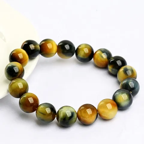 Round Bead Bracelet Natural Dreamy Tiger Eye Stone Chatoyancy Effect Healing Accessory Jewelry For Men Women