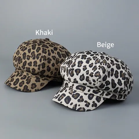 Cappello Newsboy Stampa Leopardata Donna Cappello Ottagonale Baker Boy Traspirante Poliere Vintage Regolabile Accessorio