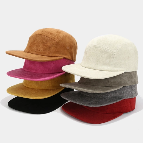 Retro Five Panel Suede Camper Hat Solid Color Wide Brim Adjustable Baseball Cap For Men And Women Fashion Trendy Style