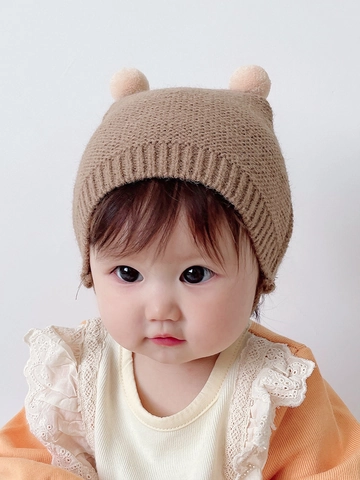 Bonnet En Tricot Pour Bébé Bonnet D'Hiver Chaud Avec Oreilles À Pompons Cache-Oreilles Crochet En Laine Douce
