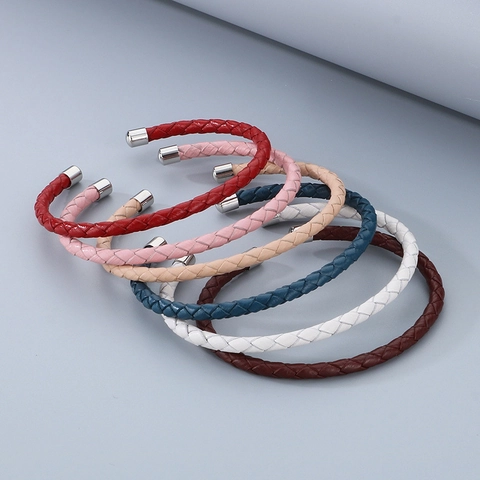 Geflochtenes Mikrofaser Lederarmband Edelstahl C-Form Offene Armspange Minimalistischer INS Stil Handgelenkband Für Damen Herren