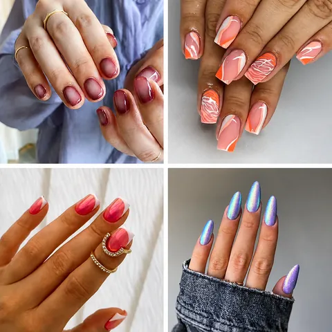 French Style Press On Nails Sweet Flower Gradient Cat Eye Artificial Nails For Women Party Daily Manicure Fake Nails Kit