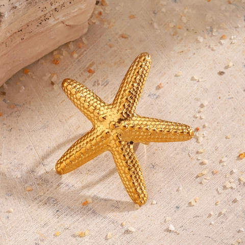 Bague Étoile De Mer Dorée Surdimensionnée Pour Femmes En Acier Inoxydable Réglable Ouverte Bijoux De Plage