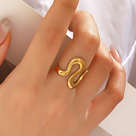 Anillo Abierto De Onda Irregular Acero Inoxidable Ajustable Minimalista Retro Línea Joyería De Dedo Para Mujer