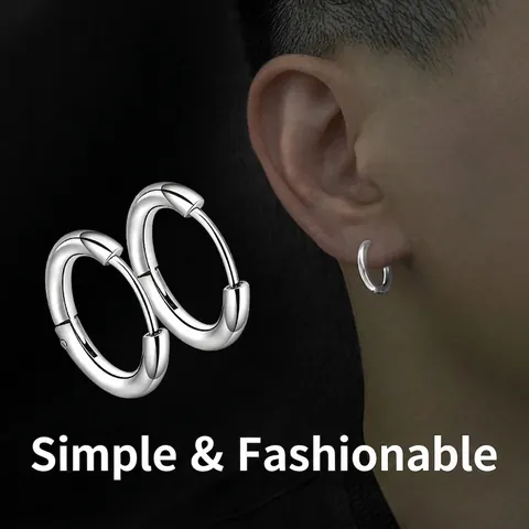 Orecchini A Cerchio Minimalisti In Acciaio Inossidabile Titanio Lucidato Tondo Cerniera Unisex Punk Streetwear Gioielli