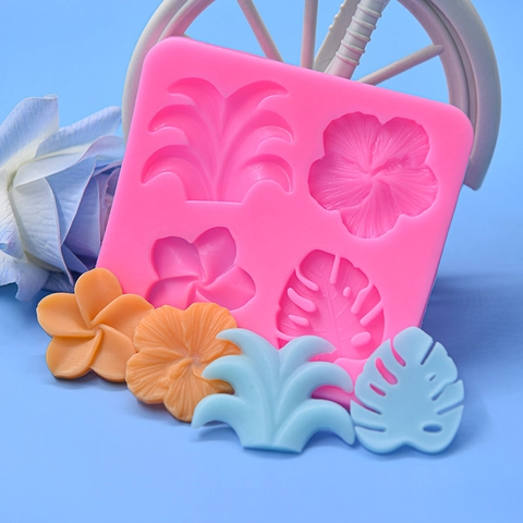 Moule Silicone Fleur Feuille Tropicale Hibiscus Monstera Fondant Décoration Gâteau Argile Polymère Savon