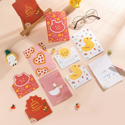 Cartoon Creative Folded Greeting Card Heart Birthday Sun Duck Bear Sheep Strawberry Blessing Message Card For Wedding Party