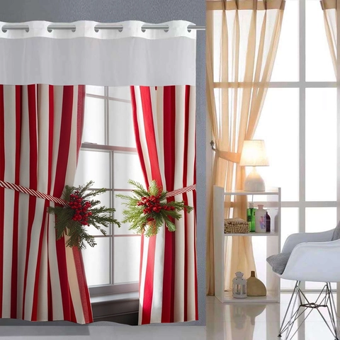 Hakenloser Duschvorhang Mit Abnehmbarem Wasserdichtem Innenfutter Polyester Waffelgewebe Weihnachten Streifen Wald Badezimmer Dekor