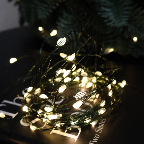 Luces De Cadena LED Hilo De Cobre Control Remoto Impermeable Decorativa Luces De Hada Árbol De Navidad Boda Hogar Blanco Cálido