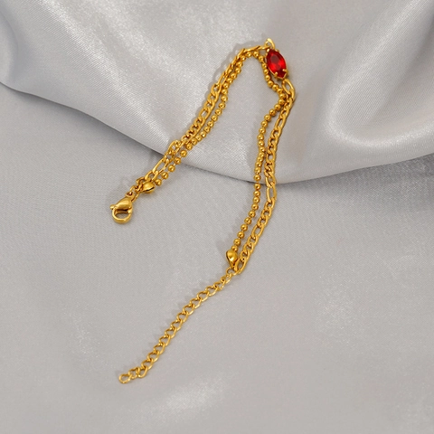 Double Layer 18K Gold Plated Stainless Steel Bracelet Marquis Zircon Bead Figaro Chain Geometric Fashion Jewelry For Women