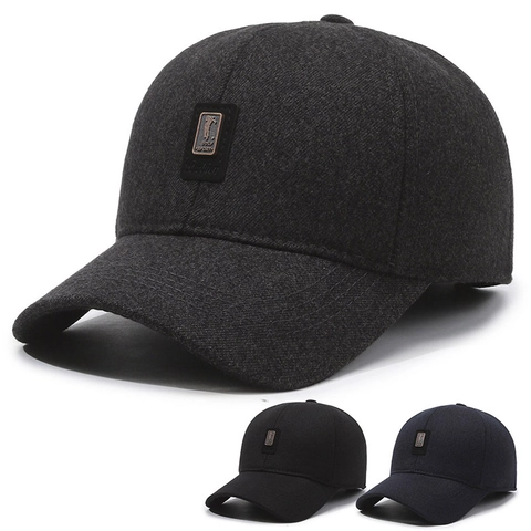 Men Winter Baseball Cap Wool Blend Warm Windproof Foldable Earflaps Outdoor Golf Sport Retro Thickened Leisure Hat