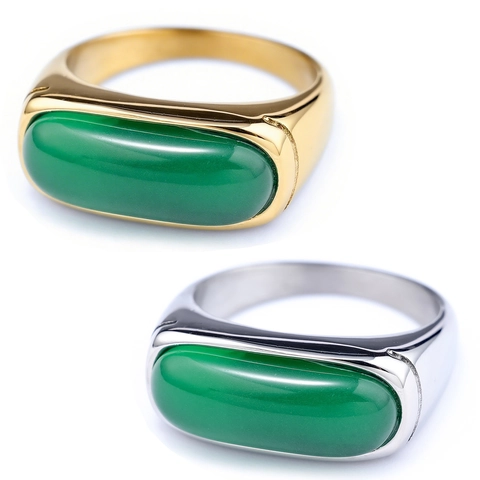 Vintage Siegelring Edelstahl Mit Ovalem Grünen Edelstein Polierter Retro Schmuck Für Herren Damen