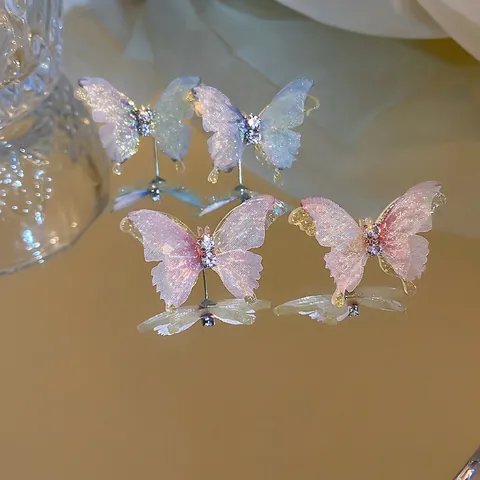 Pendientes De Mariposa Con Poste De Plata De Ley 925 Estrás Alas De Malla Degradado Joyas Dulces Para Mujer