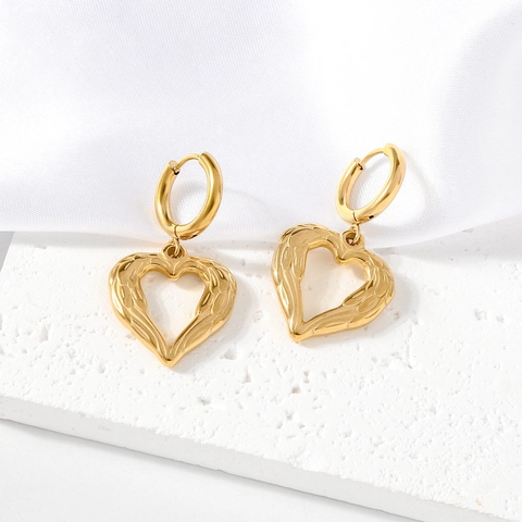 Stainless Steel 18K Gold Plated 3D Heart Wing Pendant Earrings For Women Vintage Angel Wings Drop Earrings Jewelry