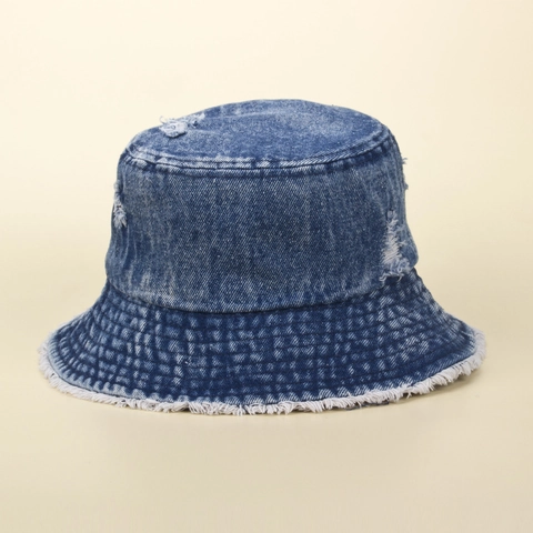 Chapeau Bob En Jean Vintage Avec Bords Effilochés Trous Rétro Streetwear Protection Solaire Coton