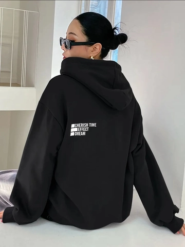 Women Oversized Hooded Sweatshirt Cotton Polyester Blend Letter Print Long Sleeve American Vintage Streetwear Pullover Hoodie